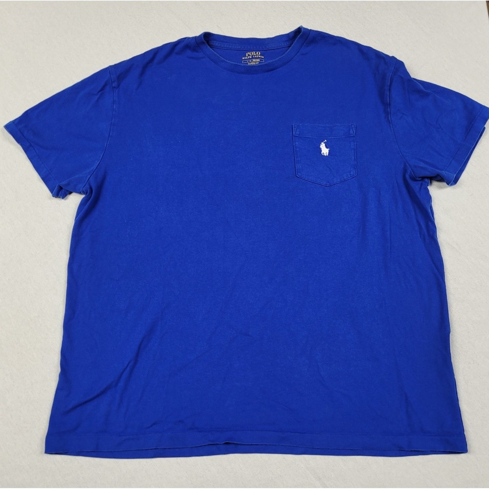 Polo Ralph Lauren Men's L Classic Fit Royal Blue Pocket T-Shirt White Pony Logo